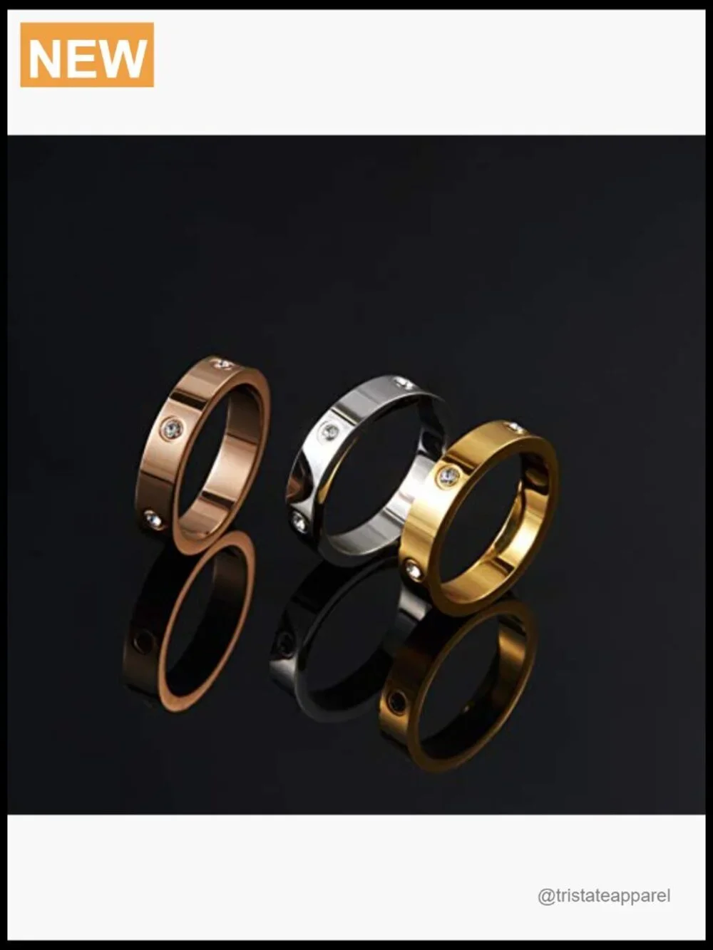 18K Gold-Plated Stainless Steel Promise Ring Wedding Band 6 Stones Size 9